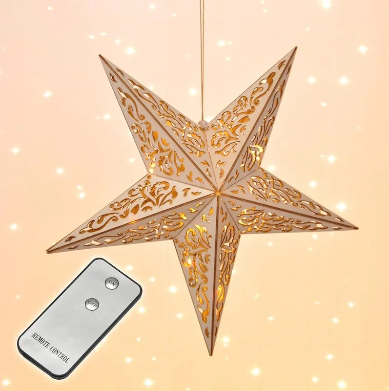 Spetebo Lámpara LED de madera con forma de estrella de Navidad, decoración para ventana con mando a distancia, estrella decorativa, lámpara de techo — Decoracion Navidad