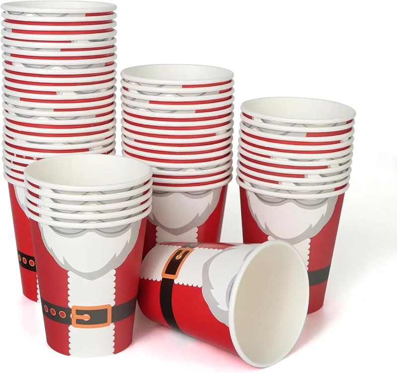 Visita la tienda de PARTY GO Vasos Navidad, 60 Unidades Vasos Desechables, 9 oz Patrón De Ropa De Papá Noel Roja, Para Bebidas Frías Y Calientes, Ideales Para Fiestas Navideñas — Adviento y mesa