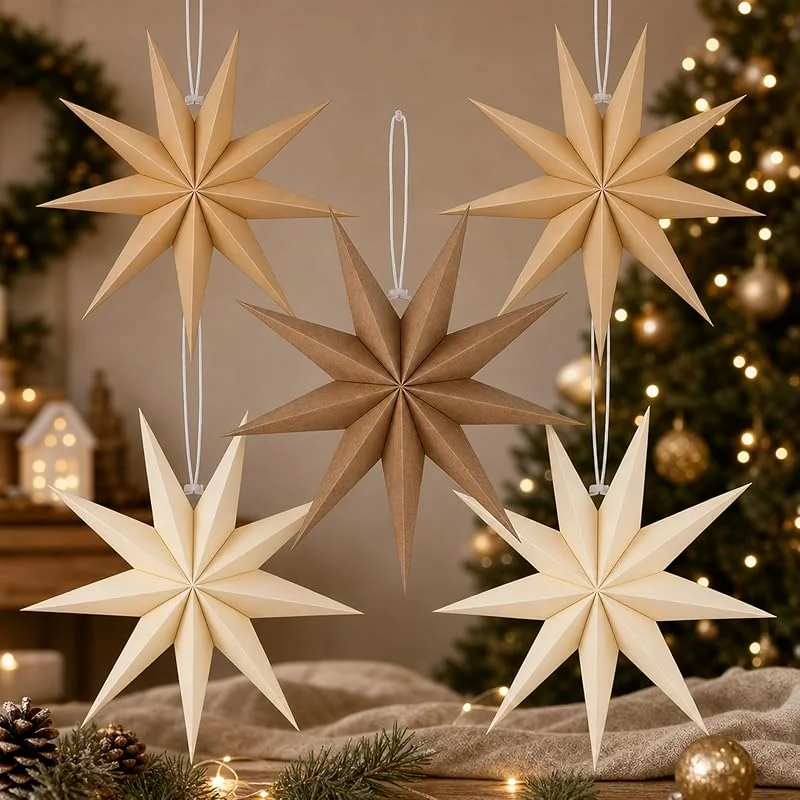 CONNECTION 5 Piezas Estrella Papel Navidad 30cm Estrellas de Papel de Navidad 9 Puntas — Decoracion Navidad