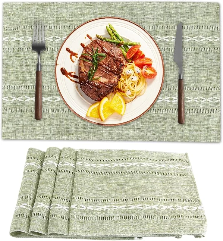 Visita la tienda de AiiBowy Manteles Individuales Tela Juego de 4-50cmx30cm, Lavables Algodón Lino Salvamanteles Individuales, Antideslizante, Fácil de Limpiar, para Cocina, Hogar, Restaurante (Verde) — Hogar y cocina