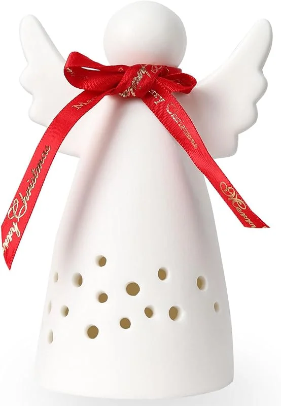 yeerockal Portavelas de cerámica con Forma de ángel Color Blanco Mate con iluminación LED navideña Incluye Pilas LR44 — Cena a la luz de velas