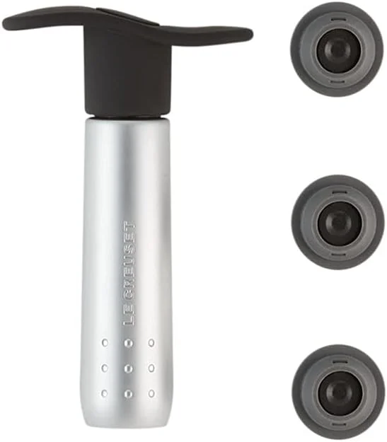 Le Creuset Bomba de vacío de metal y 3 tapones para vino, WA 137, Cromo satinado, 59014013001825 — Vino y mesa festiva