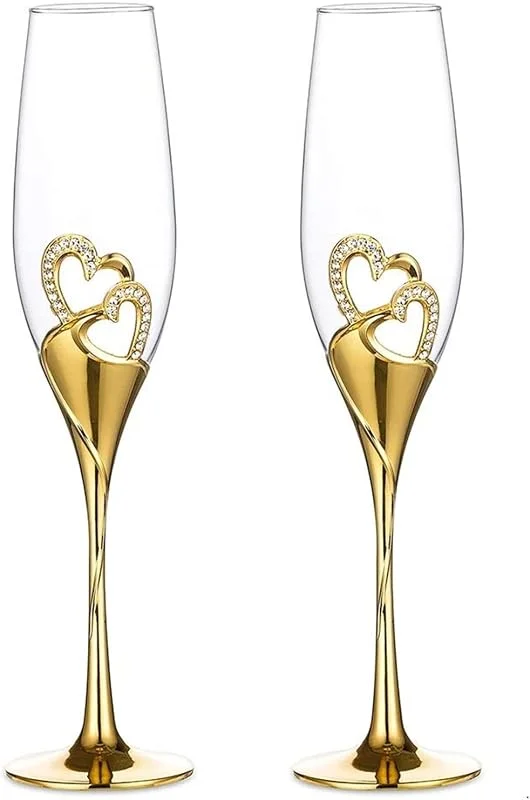 Visita la tienda de Sziqiqi Sziqiqi Copas Bodas de Oro 20cl: Regalo Boda para Novios 2pz — Vino y mesa festiva