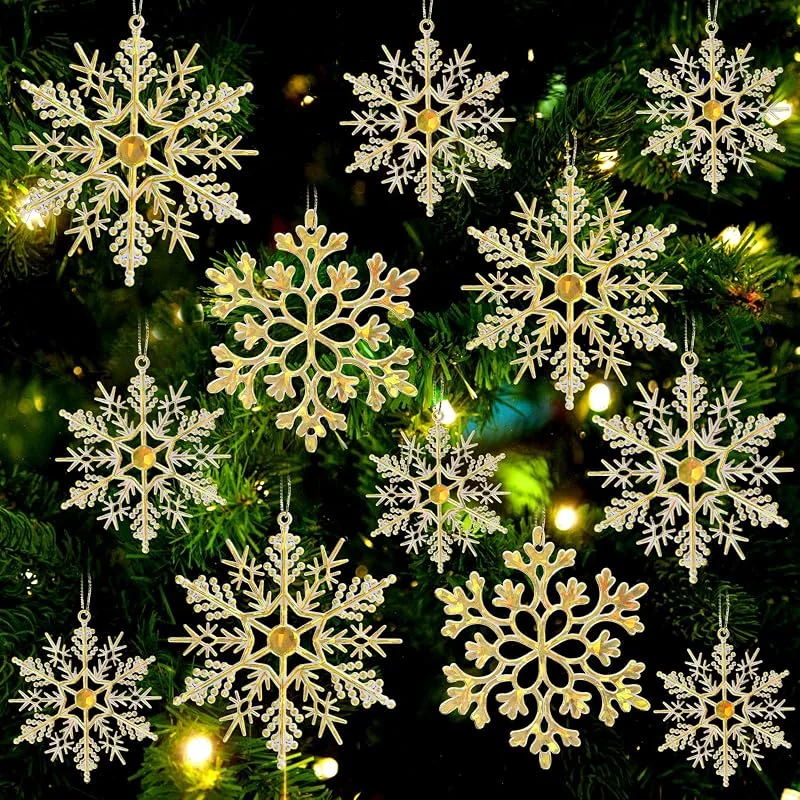 Tupenofif 36 Piezas de Adornos para árbol de Navidad, Adviento, Copos de Nieve, Dorados — Decoracion Navidad