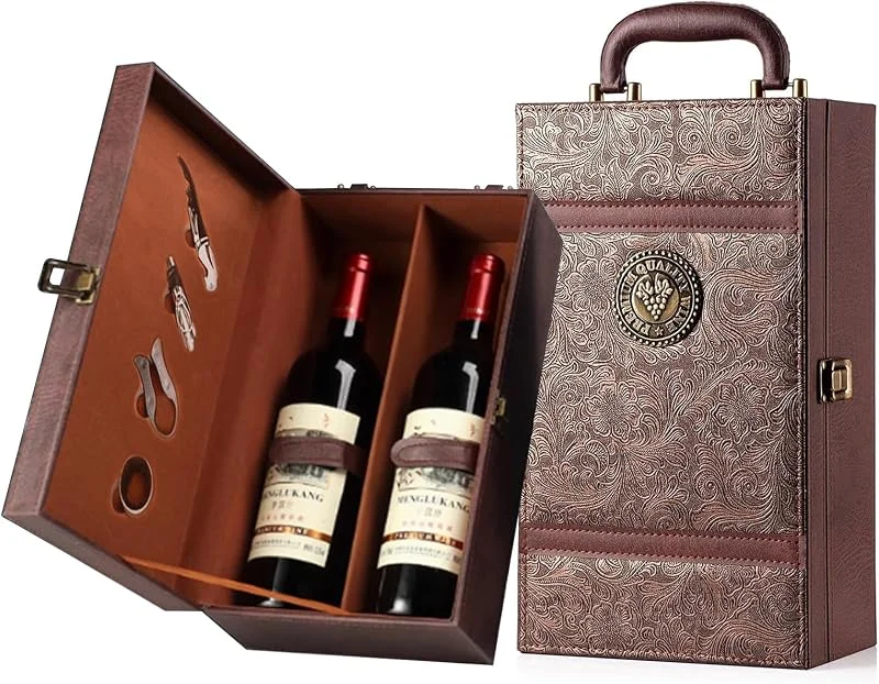 QoTang Set de regalo para 2 botellas de vino, para bodas, aniversarios, fiestas, viajes, 35 x 20 x 12 cm — Vino y mesa festiva
