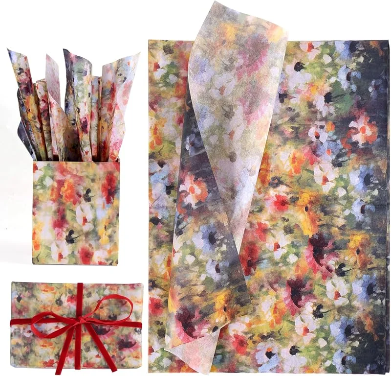 Tinoaly 30uds Papel de Seda para Regalo, 50x35cm con Estampado Floral Vintage para Embalaje y Envolver - Suministros de Decoración de Manualidades — Envoltorio regalo
