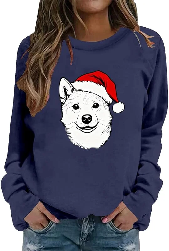 Generisch Jersey de Navidad para mujer Ugly Christmas Sweater Sudadera acogedora e informal con cuello redondo impreso. Parte superior de forro polar suave y moderna para mayor comodidad — Ropa Navidad