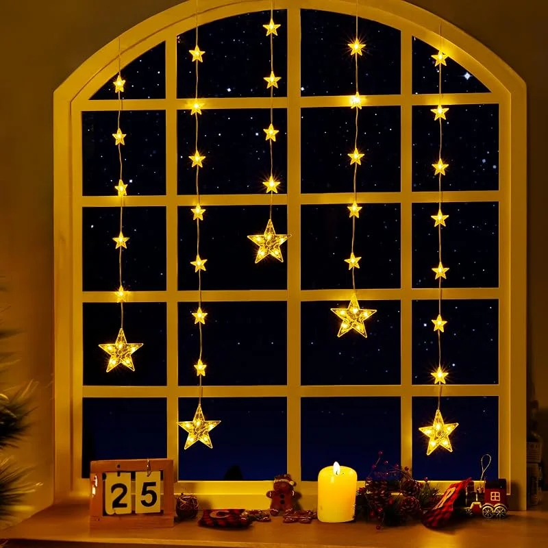 Visita la tienda de Ulinek Luces LED de Estrella para Cortina de Navidad, 52 LEDs Cadena Luces — Decoracion Navidad