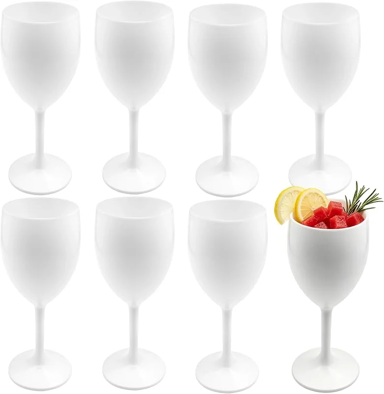 CHUENKUK 8 copas de vino de plástico blanco, 300 ml, para camping — Vino y mesa festiva