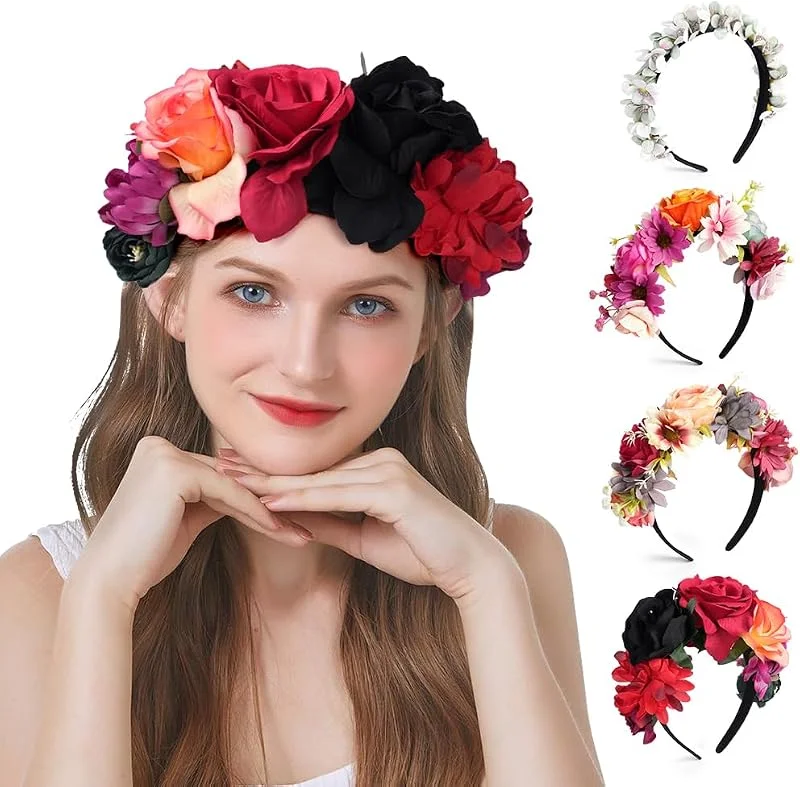 LOPHE Diadema de Flores Artificiales Mujeres, Diadema de Flores Mexicanas — Ropa Navidad