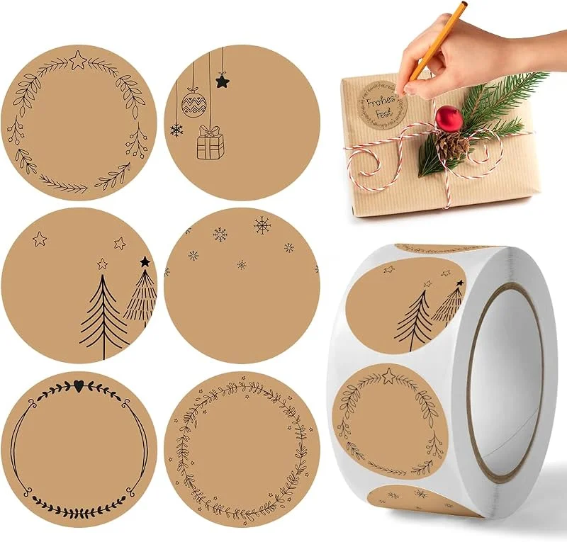 Cadimus 500 Papel Kraft Pegatinas 4cm, Etiquetas Adhesivas Navidad, Etiquetas Regalo Navidad, Se Pueden Utilizar como Etiquetas Nombre Regalo Navidad, Pegatinas para Regalos — Envoltorio regalo