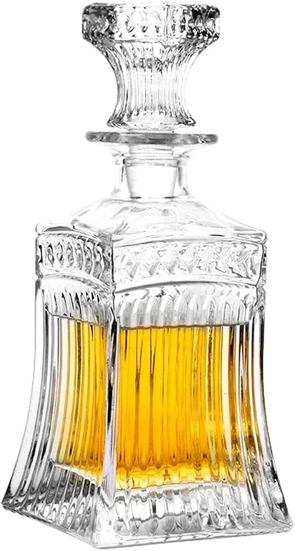 OliBoPo Decantador de vidrio con tapón geométrico hermético, decantador de whisky para vino, bourbon, brandy, licor, jugo, agua, enjuague bucal. Vaso italiano sin plomo (500 ml) — Vino y mesa festiva