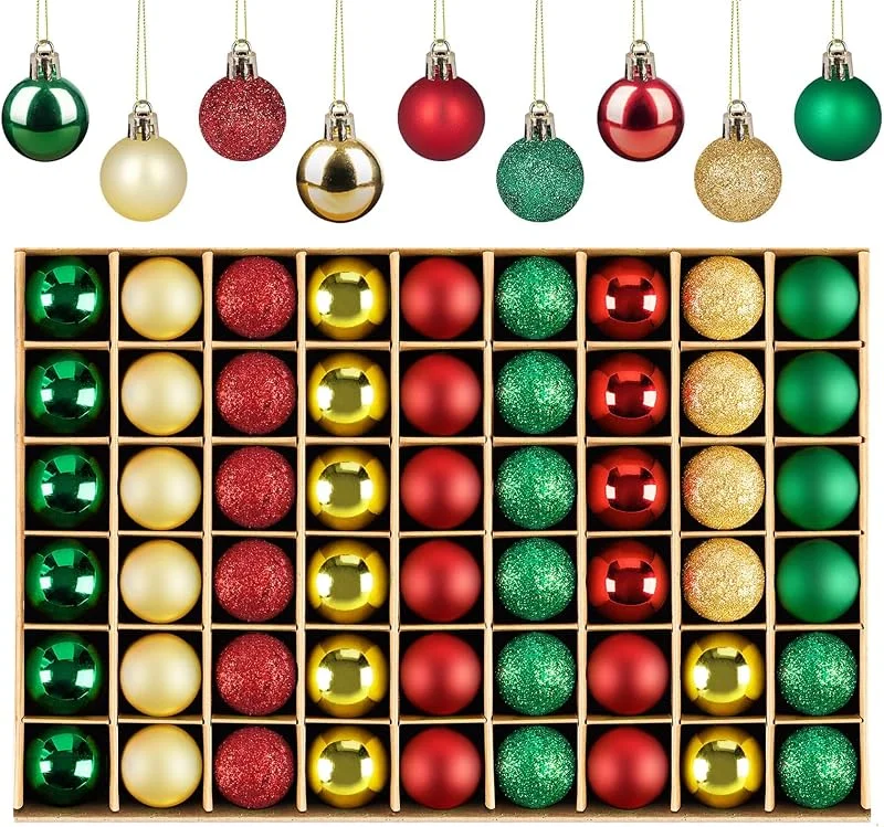 Anstore 54 Bolas De Navidad Rojo Verde Oro, 3cm Bolas Arbol de Navidad PequeñAs de PláStico, Brillantes, Mate, Brillo Pequeñas Bolas de Navidad con CordóN, Resistentes a Roturas Adornos Navidad Arbol — Decoracion Navidad