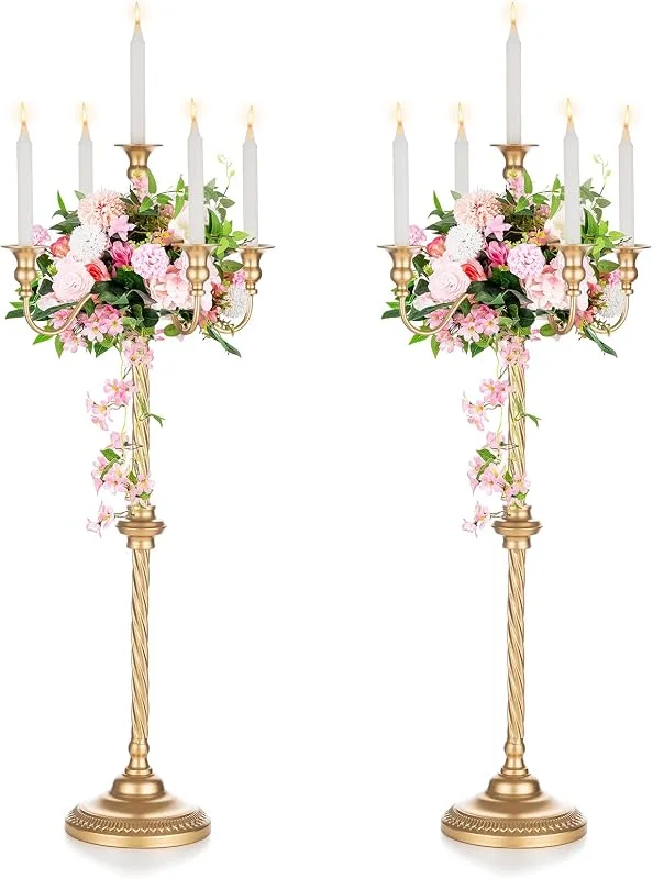 Visita la tienda de Sziqiqi Sziqiqi Candelabros Dorados Lote de 2, de pie Alto, 5 Brazos, 88 cm — Cena a la luz de velas