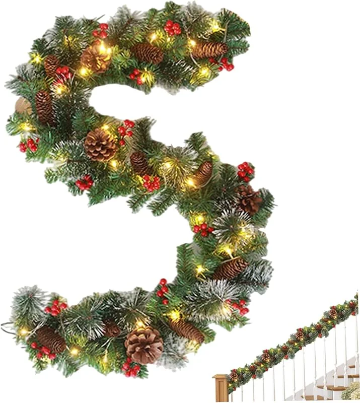 Hilai Decoraciones navideñas, Guirnalda navideña con 50 Luces LED, Guirnalda de piña de Abeto Artificial de 2, 7 m, decoración de chimeneas y escaleras (sin batería) — Decoracion Navidad