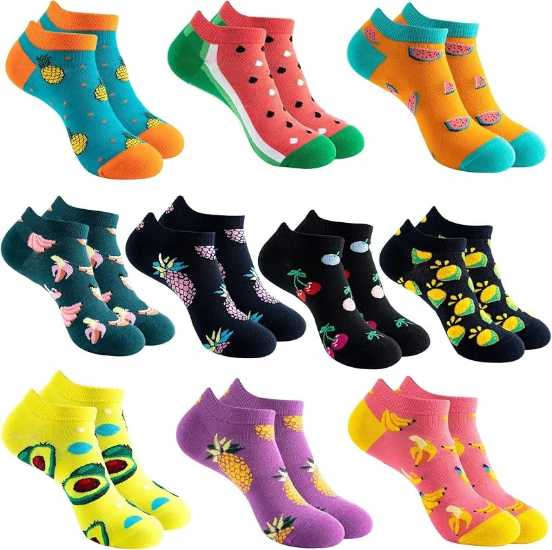 Sunvivid 10 Pares Calcetines Divertidos de Algodón para Mujer Calcetines Vistoso, Calcetines de Corte Bajo con un Patrón, Talla 35-42 — Ropa Navidad