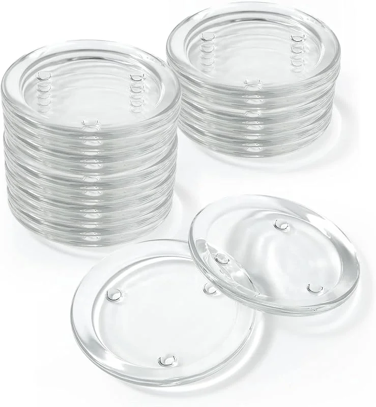SENENQU 16 Piezas Portavelas Cristal Redondos, Bases de Vidrio Transparente de 10 cm para Velas de Té, Portavelas Decoración de Mesa, Bodas, Fiestas y Hogar — Cena a la luz de velas
