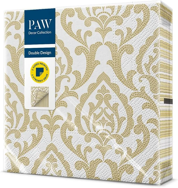 Visita la tienda de PAW Decor Collection PAW Servilletas 33 x 33 cm, 20 uds - Azulejos Portugueses Raya Oro — Adviento y mesa