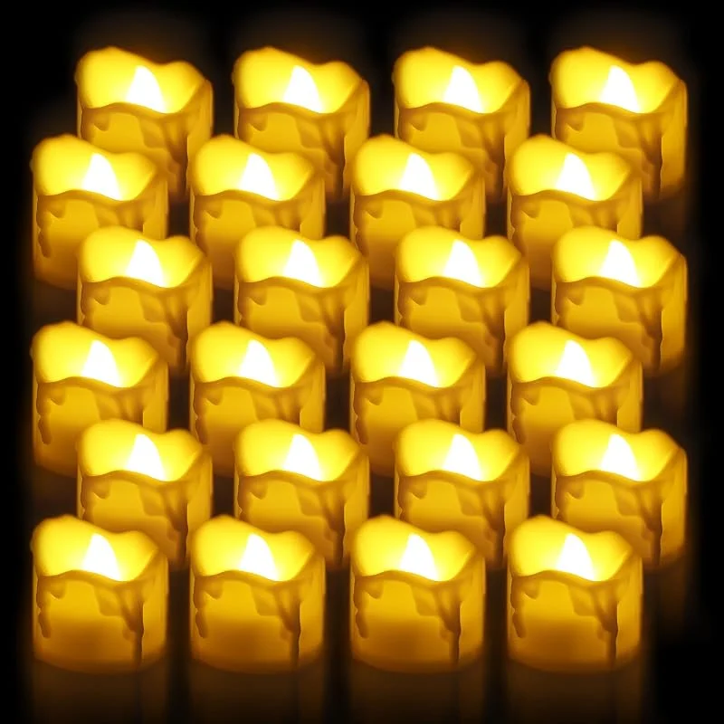 HOSPAOP 24 velas LED de té con batería, velas eléctricas, funciona con pilas, llama parpadeante, sin llama, para Navidad, bodas, fiestas, festivales, decoración, blanco cálido — Luces Navidad