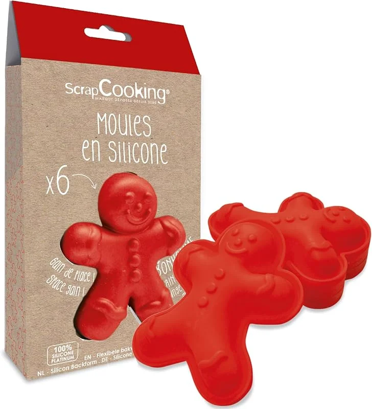 Visita la tienda de ScrapCooking ScrapCooking - 6 Moldes de Silicona “Hombrecitos de Jengibre” - Kit para Pasteles Navideños - Moldes Individuales Flexibles muñeco - Aptos para Horno y Lavavajillas - Pastelería Regalo Cocina - 2911 — Hogar y cocina
