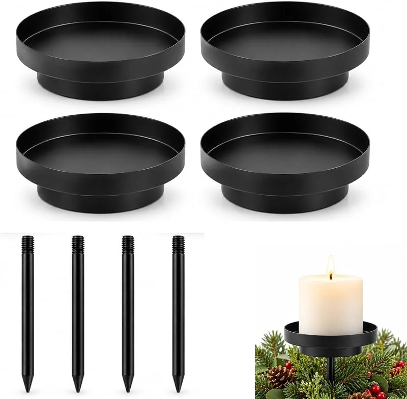 Infinity & Breathe Juego de 4 platos para velas, corona de Adviento, con puntas extraíbles — Adviento y mesa