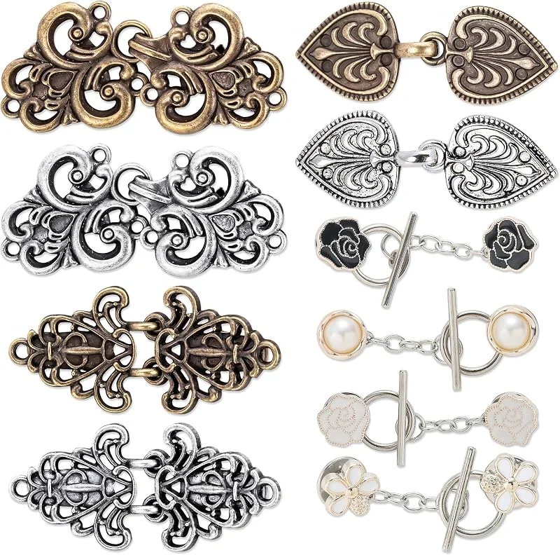 YiiHHooN 10 Piezas Clips de Cárdigan Vintage, 2 Estilos Broches Vintage para Suéter y Ropa, Clips Retro Plateado y Cobre para Chal Vestido Camisa y Chaqueta Abierta — Ropa Navidad