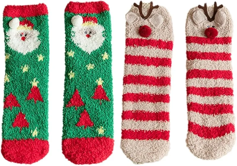 NJCXOLA 2 Piezas calcetín de Navidad, Estilos de Alce y Papá Noel, Calcetines Térmicos Cálidos para Mujer, Regalos para Navidad — Decoracion Navidad
