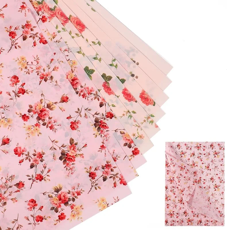 XIHIRCD 30 Hojas Papel de Seda de Flores, 50x35cm Papel Tisú 3 Estilos Papel Embalaje para Embalaje de Manualidades de Fiesta de Cumpleaños de Bodas de Navidad (Rosa) — Envoltorio regalo