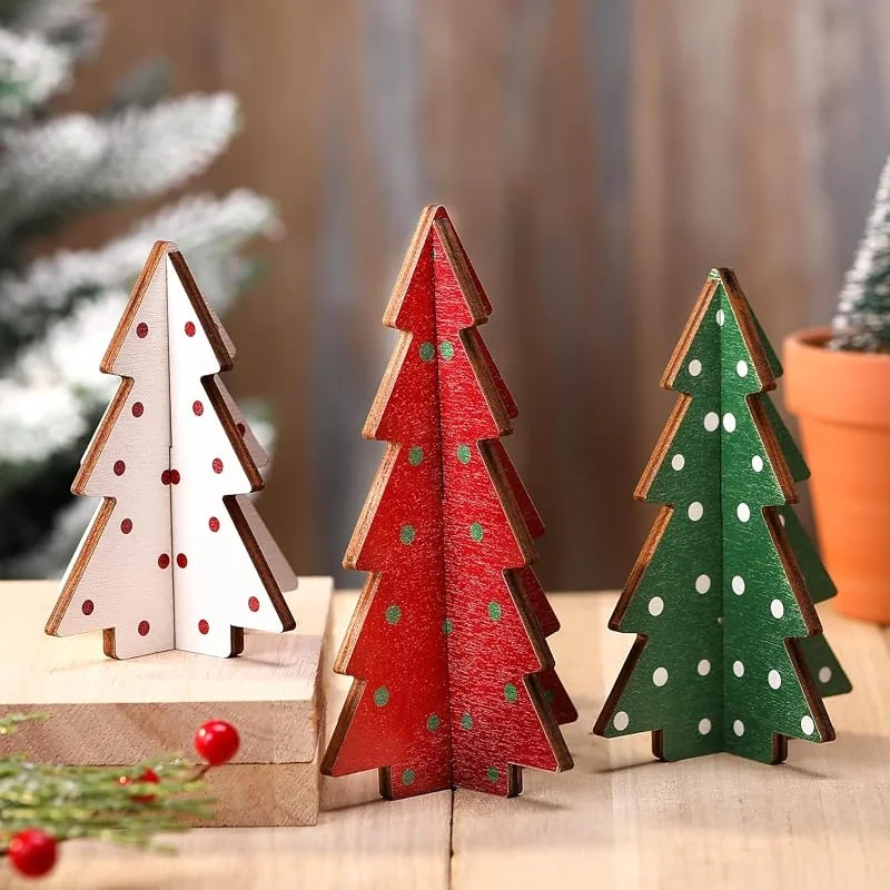 WEITAPYT 3 Piezas Mini Árboles de Navidad de Madera Artificial 3D Adornos Navideñas Decoraciones de Mesa Rústica Centro Accesorios Regalos para Fiestas de Vacaciones Escritorio Aniversarios — Decoracion Navidad