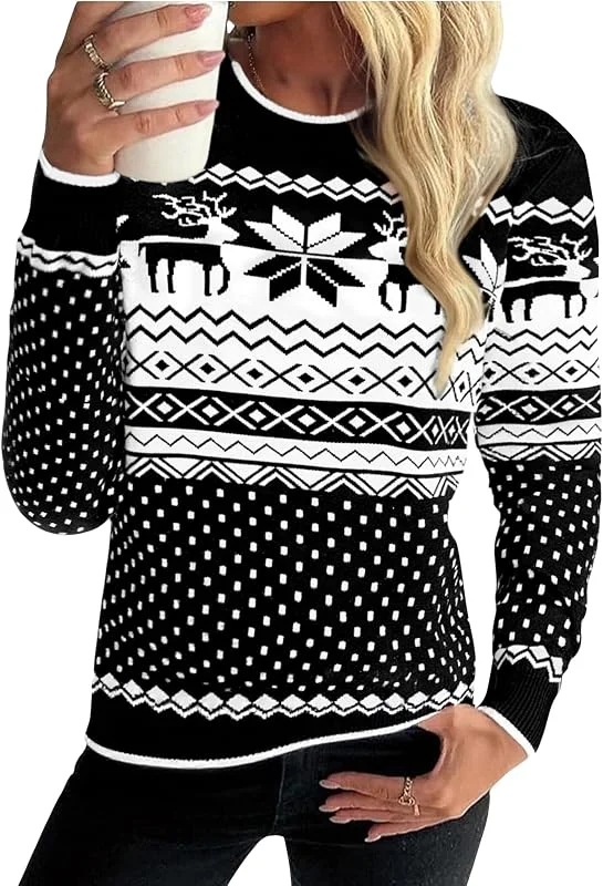 Visita la tienda de Jahetuul Jersey Navidad Parejas de Punto con Reno y Copos — Ropa Navidad