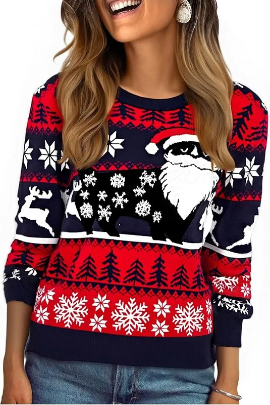 Visita la tienda de Litherday Litherday Jersey Navidad Mujer Invierno Suéter Navideño Original con Copos de Nieve y Árbol, Ropa Navidad Mujer Festiva y Cálida para Fiesta S-XXL
