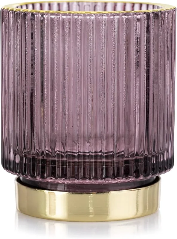 AmeliaHome - Portavelas de Cristal (7 x 8 cm), diseño de pompón, Color Morado y Dorado — Cena a la luz de velas