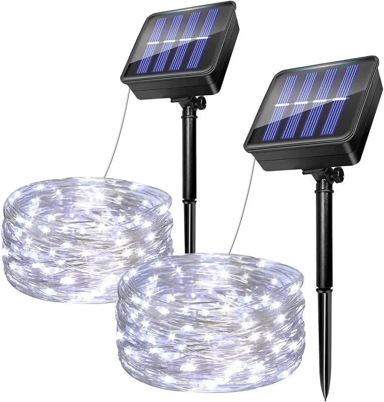 Caldarax 2 Pack Luces Solares LED Exterior Jardin, 5M 50LED Guirnalda Luces Exterior Solar, 8 Modos IP65 Impermeable Cadena de Luces Decoración para Terraza, Fiestas, Patio, Navidad, Bodas (Blanco Frío) — Luces Navidad