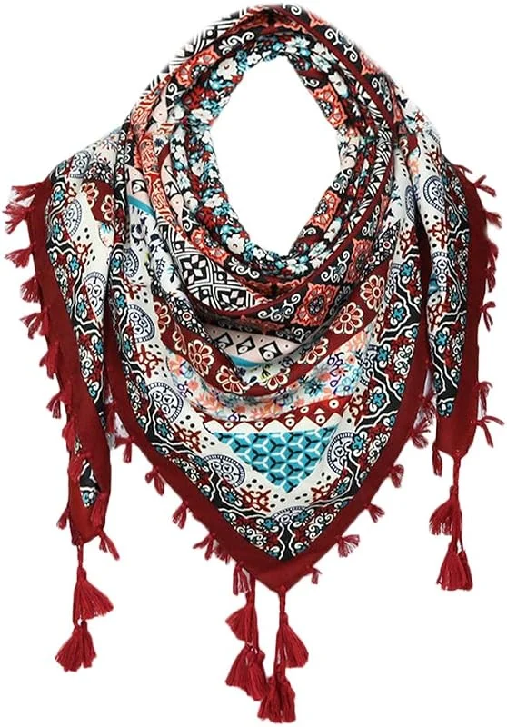 Nuofengkudu Bufandas Mujer Fulares con Borla Floral Étnico Plaza Grandes Estolas Primavera Mantón Manta 110 * 110CM — Ropa Navidad