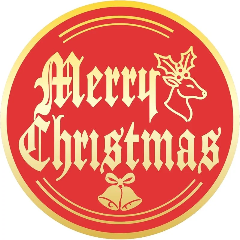 Fukaisu 120uds Etiquetas Adhesivas Navideñas, 5cm Redondas y Grandes con Sellos Dorados Feliz Navidad Pegatinas Decorativas Navideñas con Elementos Alce Campanas para Sobres Bolsas Regalo Cajas (Rojo Dorado) — Envoltorio regalo