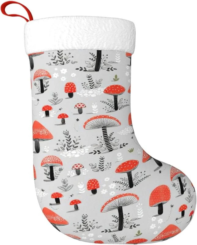 JEJEA Medias de Navidad grandes con estampado de setas de dibujos animados, calcetines de Navidad colgantes, para decoración de fiestas familiares — Decoracion Navidad