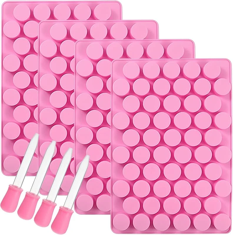 Visita la tienda de YXHZVON YXHZVON 4 moldes cilíndricos de silicona, 55 cavidades para caramelo chocolate con 4 cuentagotas, moldes de silicona antiadherentes, mini moldes redondos de silicona, para caramelos, fondants — Hogar y cocina
