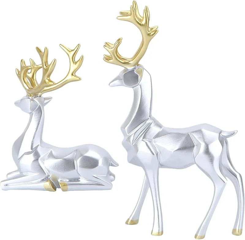 Visita la tienda de ABOOFAN ABOOFAN 2 Piezas Estatua de Ciervo Origami Plateada de Resina para — Decoracion Navidad