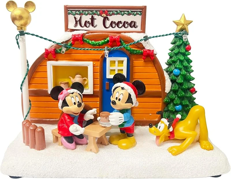 MOMENTS IN TIME Mickey Minnie Hot Cocoa Trailer iluminado Christmas Village — Decoracion Navidad