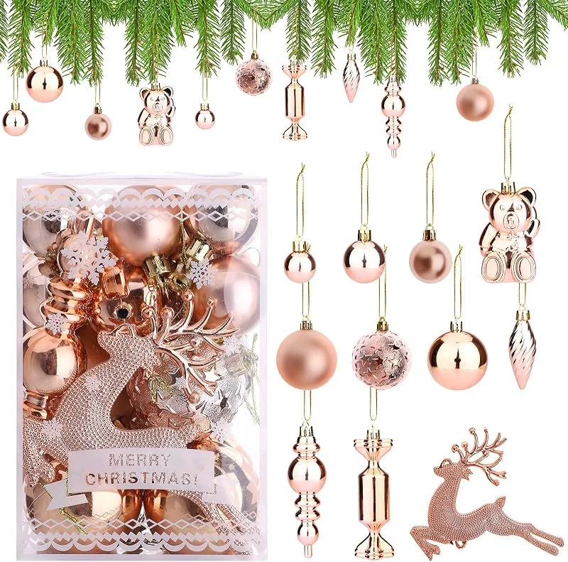 Hileyu 30 piezas Bolas de Navidad de Oro Rosa Adornos de bolas de Navidad Bolas de Navidad inastillables 3cm 4cm 6cm Adornos para árboles de Navidad Bola colgante de Navidad para decoración de fiesta en casa — Decoracion Navidad