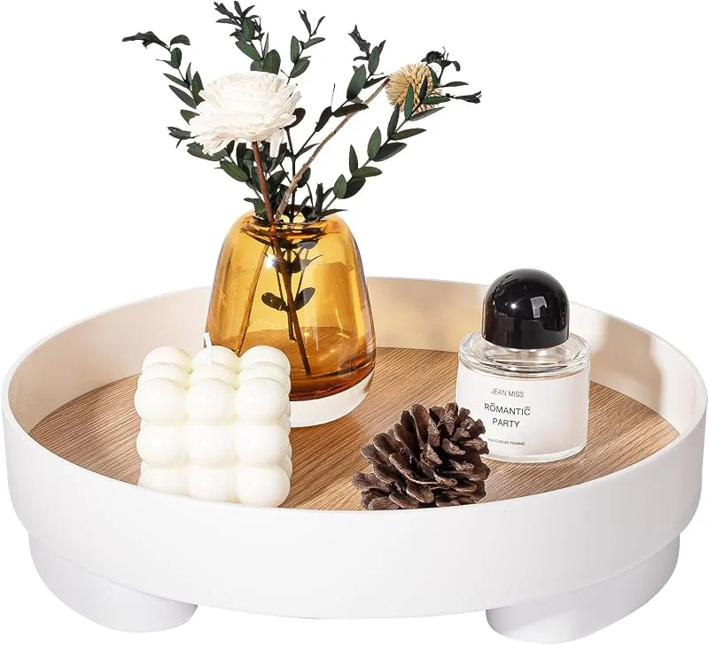 Anyoifax Bandeja decorativa para mesa de café, bandejas redondas para decoración del hogar, bandeja de baño, organizador de perfume para mesa de comedor, tocador, cocina, grande, color blanco — Hogar y cocina