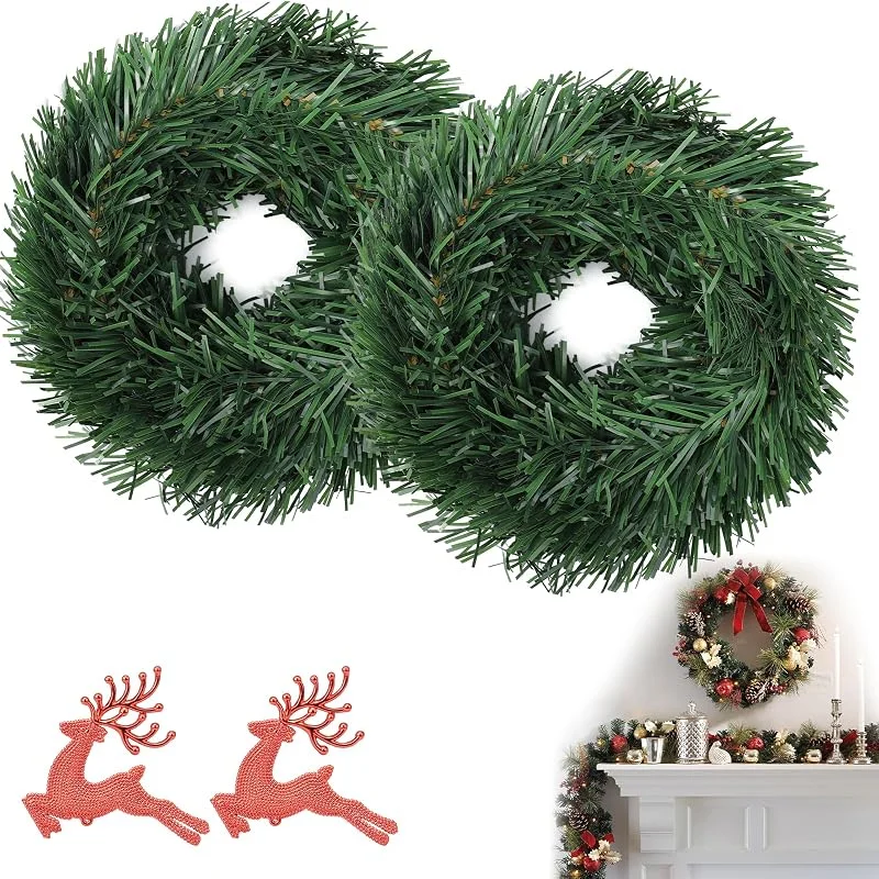 Nakutita 2 Coronas de Navidad, 11 Metros de Largo, Artificiales Corona Navideña para Puerta, Coronas de Navidad Decorativas, Coronas de Abeto Verde para Decoraciones Navideñas En Interiores Y Exteriores — Decoracion Navidad