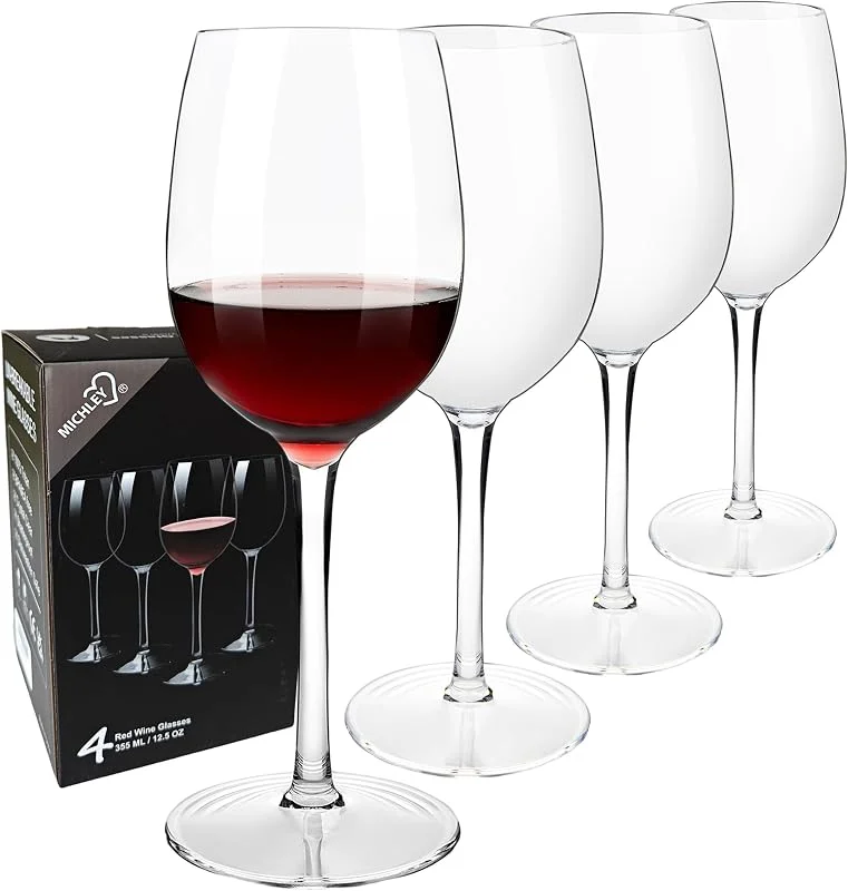 COOKY.D Copas Grandes de Vino Tinto para la Piscina Juego de 4-355ml - Plástico Tritan - Copas de Vino Flotantes e Irrompibles Con Tallo para Viajes Y Fiestas Al Aire Libre — Vino y mesa festiva