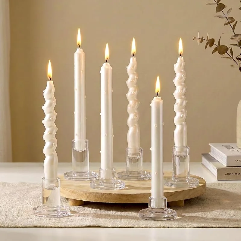 Hewory Heowry - 6 portavelas de cristal para decoración de mesa, candelabros transparentes — Cena a la luz de velas