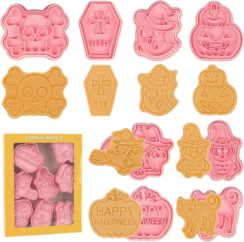 Visita la tienda de Kiiwah 8 Piezas Moldes Galletas Halloween, 3D Prensables Juego de Cortadores de Galletas de Halloween, Plástico Reutilizable Moldes para Galletas para Cookies Fondant Pasteria Decoración — Hogar y cocina