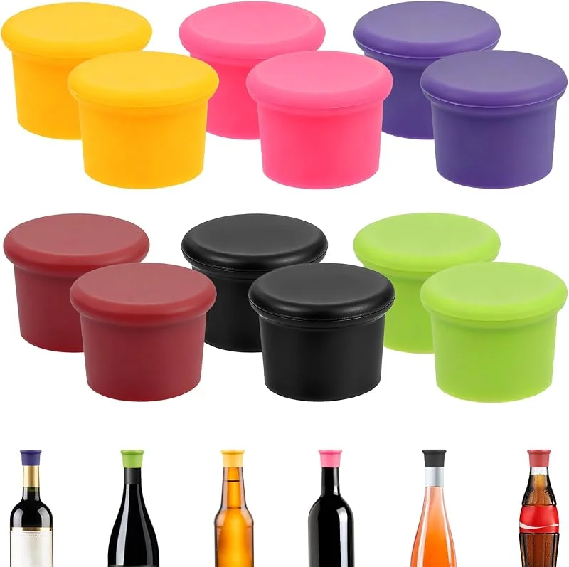 Zhushishunyi 12 Pcs Tapones Botellas Cristal, Tapones de Silicona para Botellas Reutilizables para Vino, Prosecco, Cerveza, Champán Espumoso, tapón de vino — Vino y mesa festiva