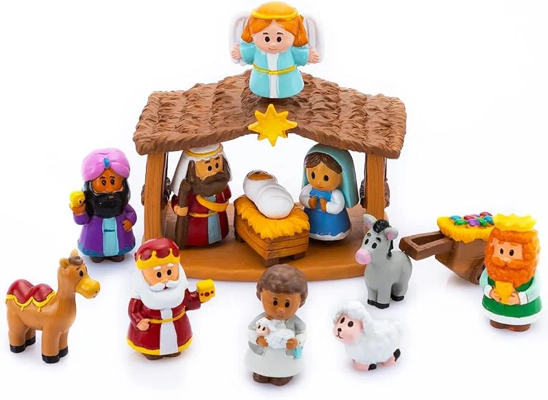 Visita la tienda de JOYIN JOYIN Juego de 13 piezas de Belén de Navidad pequeño, juguetes en miniatura de recreación del Belén, escena de pesebre de Navidad para niños, regalo, decoraciones de Navidad — Decoracion Navidad