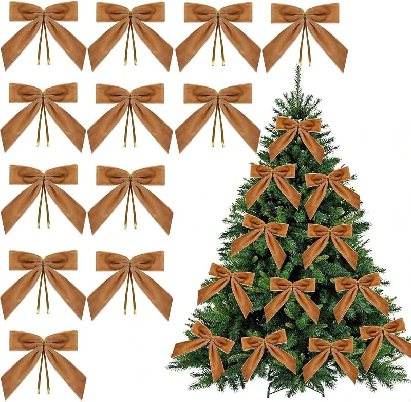 XETHI 12 Lazos Marrones Retro 3.5 Pulgadas, para árbol de Navidad y Regalos — Envoltorio regalo