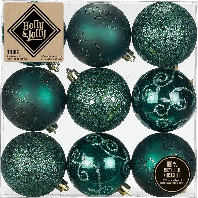 Holly & Jolly - Bolas de Navidad Decoradas Noble Green, 9 Unidades — Decoracion Navidad