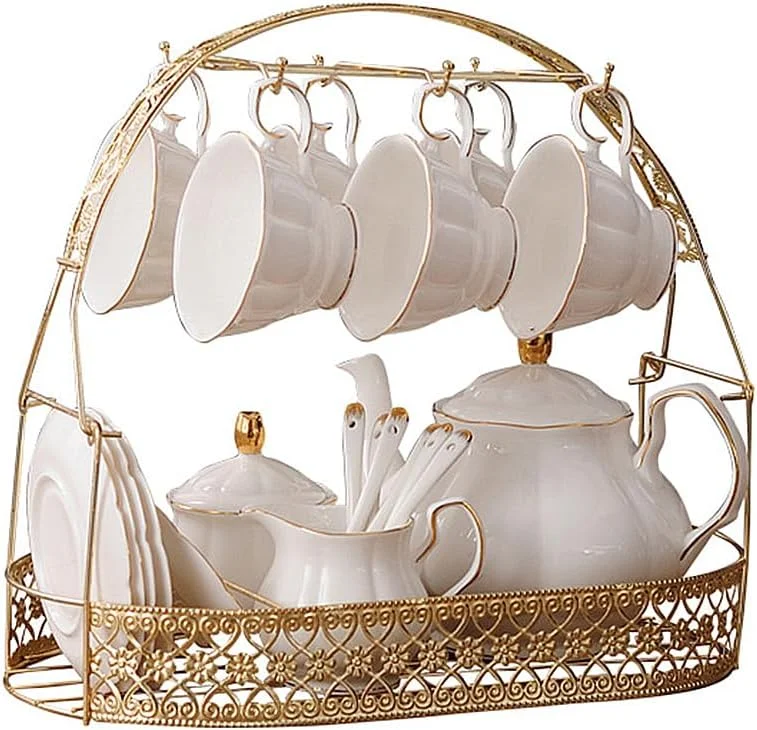 Visita la tienda de fanquare fanquare 15 Piezas Juego de Té Inglés de Cerámica Blanca, Tetera, Tazas de Porcelana para Adultos, Cucharas a Juego, Juego de Café para Té de la Tarde — Adviento y mesa